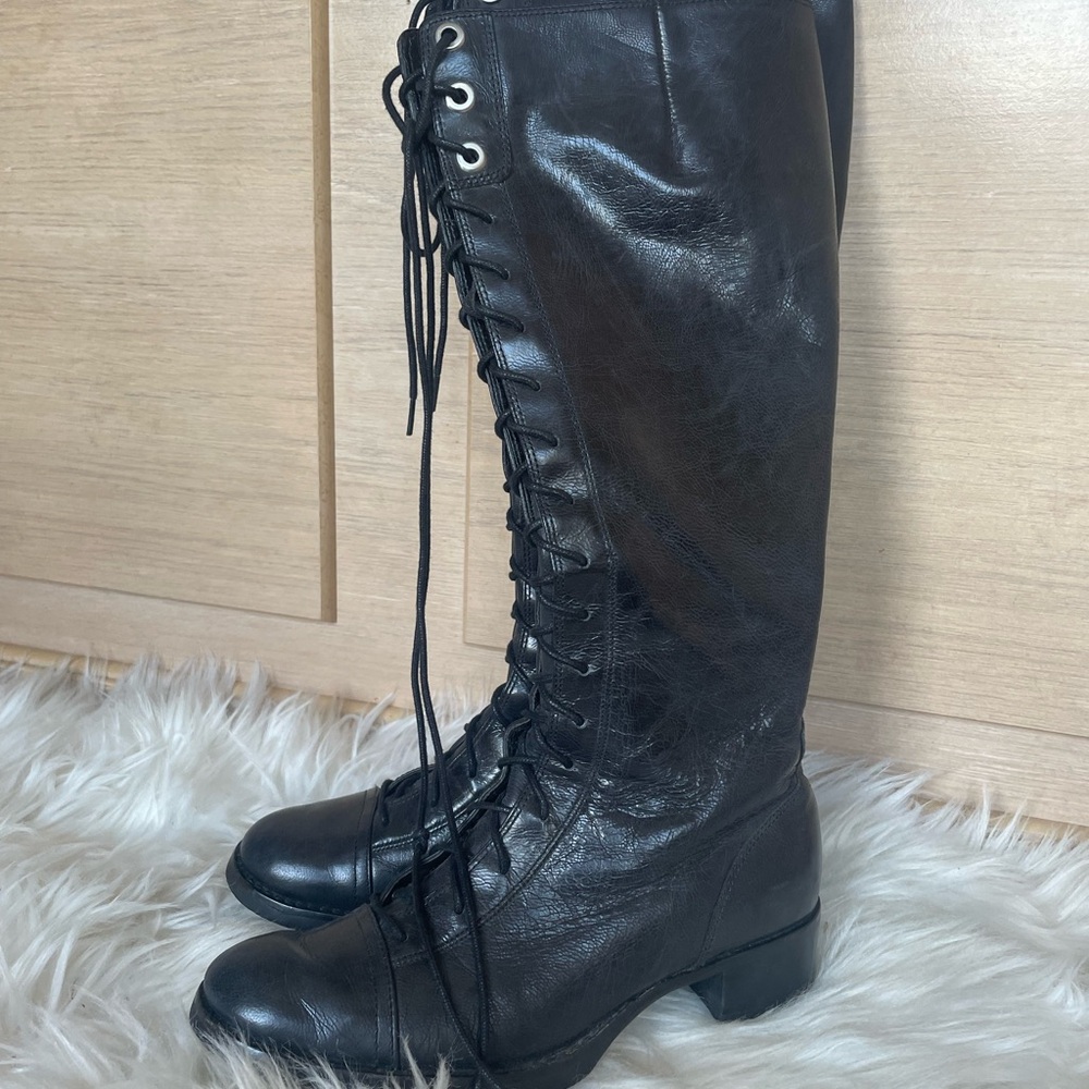 Vintage Tall Black Leather Laced Goth Combat Steampunk Women’s boot